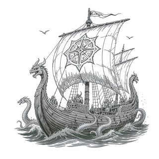 Fantasy Viking Longship in Stormy Sea