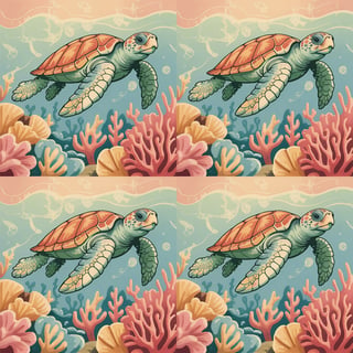 1950s Vintage Loggerhead Turtle Pattern