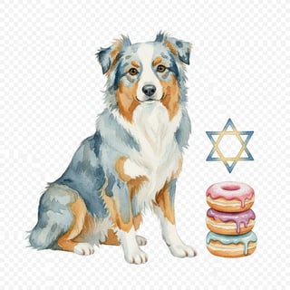 Watercolor Australian Shepherd with Donuts