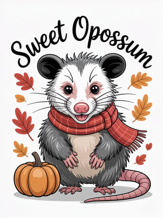 Quirky Opossum with Red Scarf