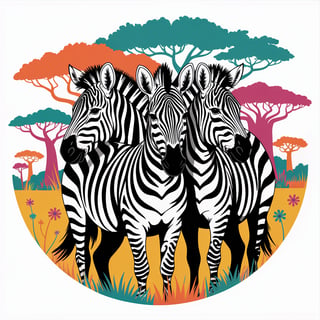Centered Zebras in Colorful African Scene