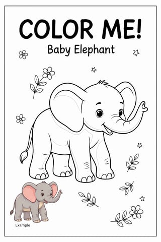 Elephant Cub Outline with Colored Corner