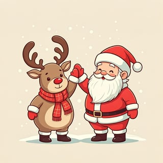Whimsical Santa and Reindeer Illustration