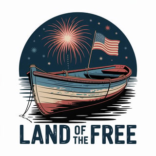 Vintage Rowboat with Fireworks