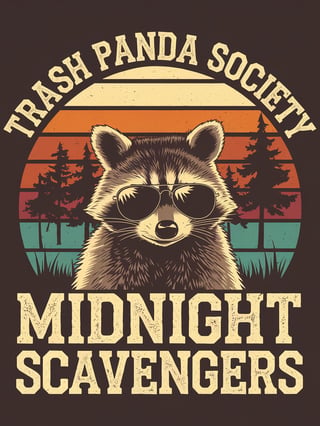 Retro Sunset Raccoon T-Shirt Design