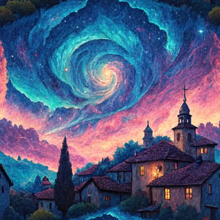 Electric Blue & Magenta Sky Over Village