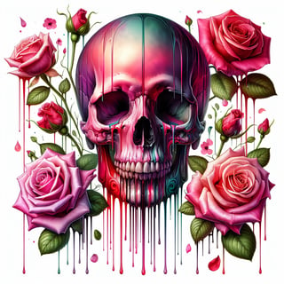 Vibrant Skull with Roses Illustration