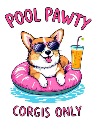 Corgi Pool Party Illustration