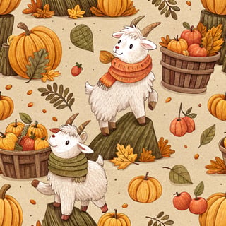 Fluffy Goats Autumn Pattern