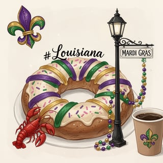 Mardi Gras King Cake Illustration