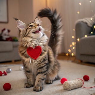 Joyful Maine Coon Cat with Heart