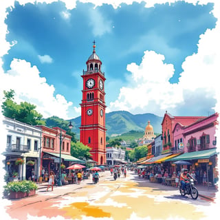 Ink and Watercolor Travel Poster of Georgetown