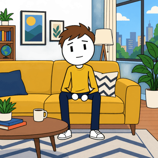 Flat 2D Cartoon Character in Interior