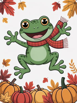 Leaping Frog in Autumn Scarf