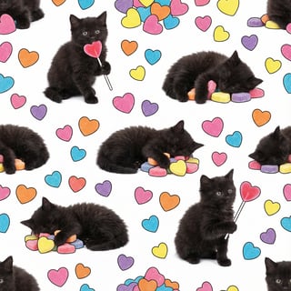 Photo-Realistic Black Kittens with Hearts