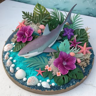 Elegant Shark with Vibrant Tropical Elements