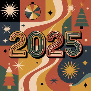 Retro Christmas Art with 70s-80s Patterns