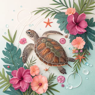 Tropical Turtle with Vibrant Botanicals
