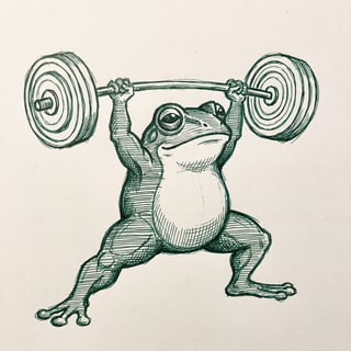 Sketch of Frog Weightlifting Cartoon