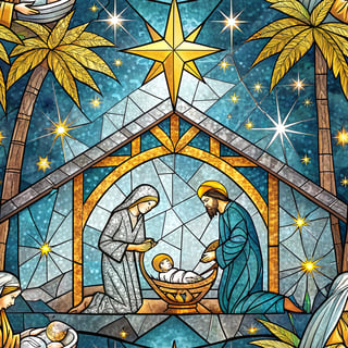 Christmas Stained Glass Nativity Scene