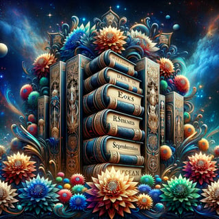 Gothic Books with Cosmic Floral Background