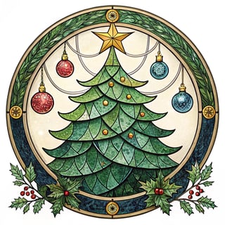 Stained Glass Christmas Tree Medallion