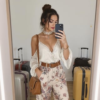 Boho-Western Chic Woman Mirror Selfie