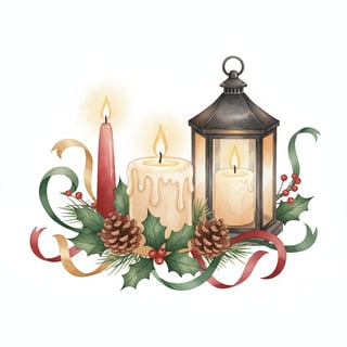 Classic Christmas Candle Watercolor Clipart