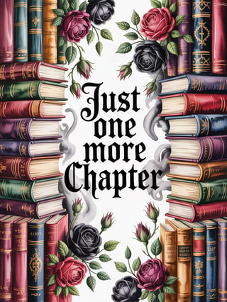 Gothic Books and Roses Watercolor Pattern