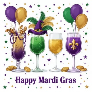 Colorful Mardi Gras Drink Illustration