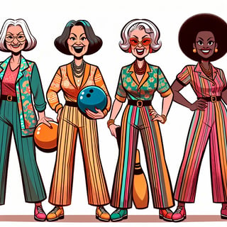 Cartoon Older Women Bowling