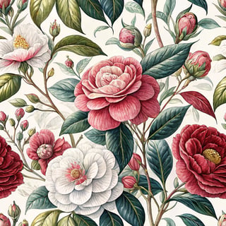 Vibrant Camellias Illustration