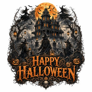 Happy Halloween Gothic Witches Poster