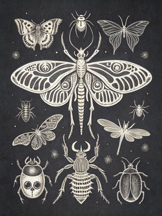 Vintage Halloween Insects Illustration