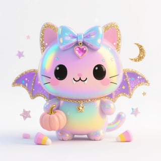 Kawaii Holographic Bat with Pastel Pumpkin
