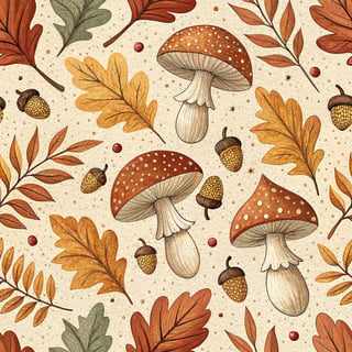 Cottagecore Mushroom and Acorn Pattern