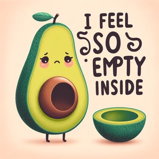 Sad Cartoon Avocado with Empty Pit