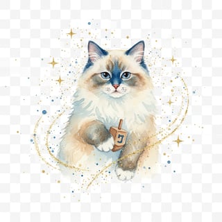 Watercolor Ragdoll Cat with Dreidel