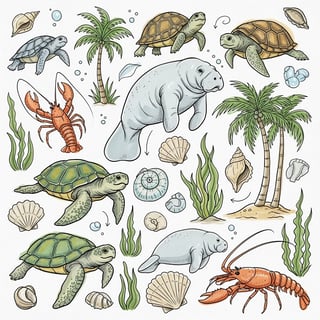 Playful Sea Life Doodle Collage