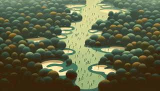 Painterly Bird's-Eye Golf Course Scene