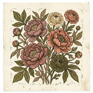 Vintage Floral Linocut Illustration