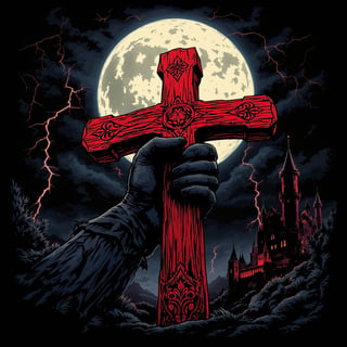 Gothic Red Wooden Cross with Hand