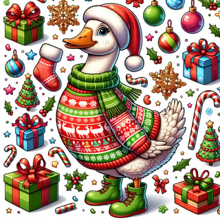 Cartoon Goose in Christmas Sweater