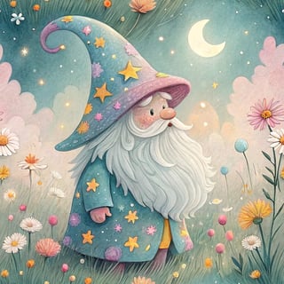 Charming Gnome with Celestial Wizard Hat