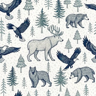 Wildlife Line Art Pattern