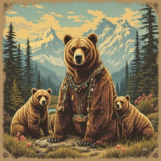 Boho 90s Grizzly Bear Graphic Art