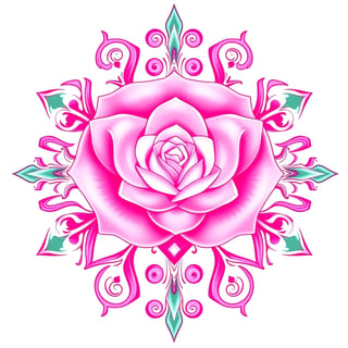 Symmetrical Pink Fantasy Rose Illustration
