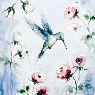 Watercolor Hummingbird with Roses