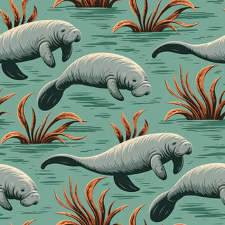 1960s Mid-Century Modern Manatee Pattern