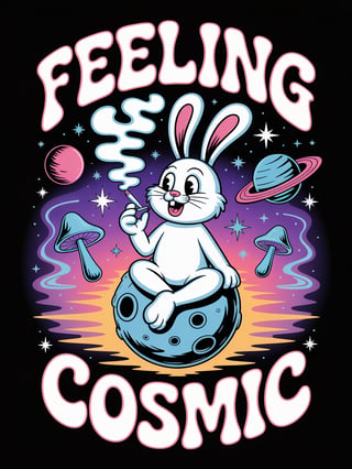 Psychedelic Bunny on Glowing Moon Rock
